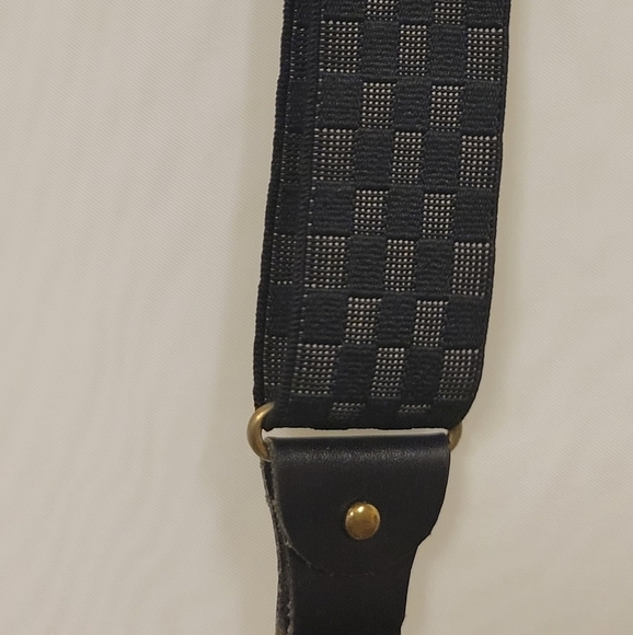 Vintage Pelican USA Black Adjustable Elastic Gold Clip on Checkered Suspenders - Picture 8 of 14